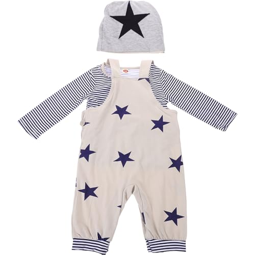 Holibanna Printed Overalls Set with Long Sleeve T-shirt and Hat, Breathable Polyester Clothing Suit for Spring and Summer, Size 90