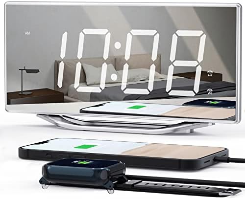 Digital Clock with 8.7" Large Display, Mirror Alarm Clock for Kids/Teens/Adults, Digital Dual Alarm Clock with 2 USB Ports, Battery Backup, Snooze, Setting Easily, Loud Alarm Clock for Bedroom/Desk