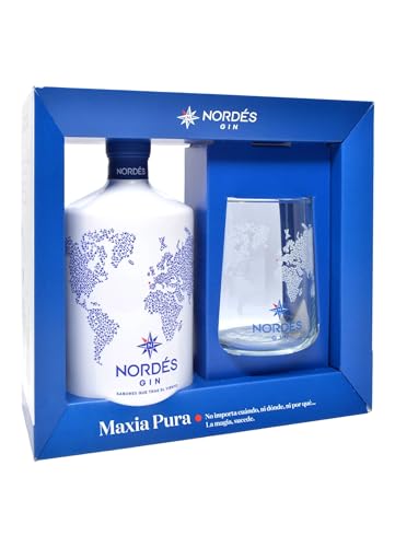 Nordés Ginebra Premium Nacional Gin, Pack Vaso Cristal Transparente Nordés de Regalo
