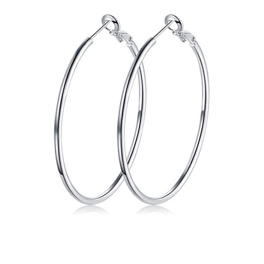 QLKILYRSilver Hoop Earrings, 14K White Gold Plated Hypoallergenic Large Hoop Earring, Round Circle Earrings for Women Girls Jewelry Gifts