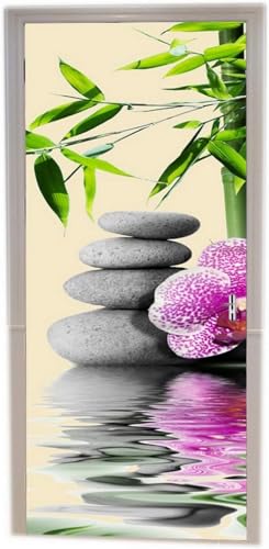 Stickers Porte Zen Pechiwuo Orchidée PVC Imperméable Autocollants de Décoration pour Porte Murale 77 x 200 cm B1633