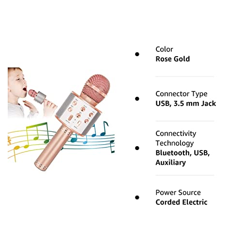 KIDWILL Microfone de karaokê Bluetooth sem fio para crianças, 5 em 1 portátil, alto-falante de karao