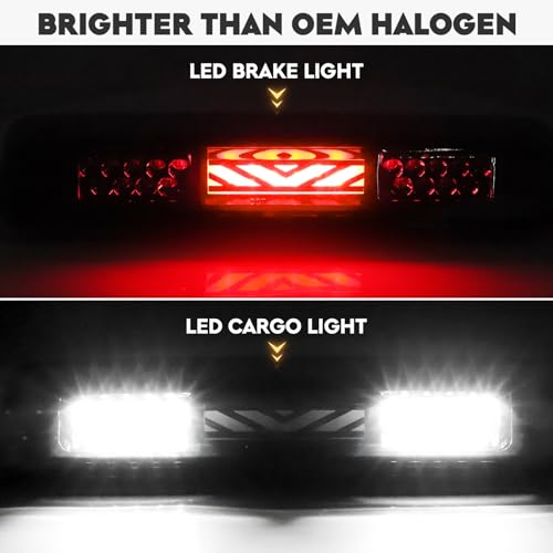 LED Tail Light Pair + 3rd Third Brake Cargo Lamp Fit for 2004-2008 Ford F-150 Pickup [Factory Halogen Type] Fleetside Bed Model Rear Taillight Assembly, Chrome Housing Smoked Lens by Cenfeild - Used condition - Image 5
