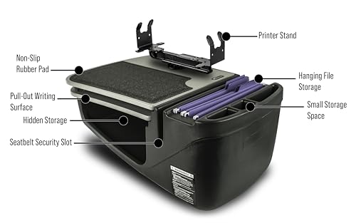 Image of AutoExec GripMaster Car Desk for Your Vehicle Workstation and Mobile Office, Grey with Printer Stand