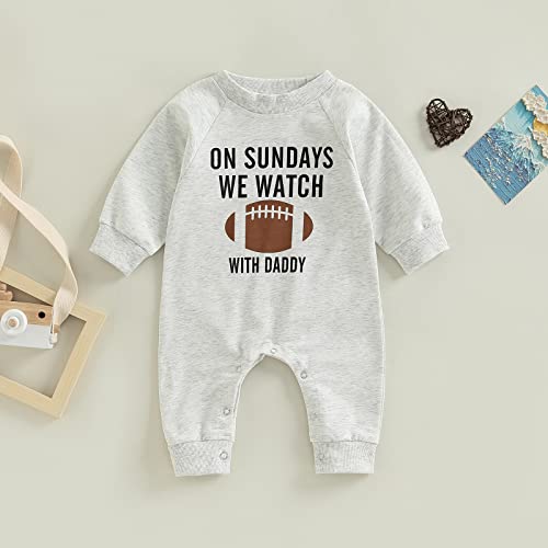 Funny Baby Boy Girl On Sunday We Watch Football With Daddy Jumpsuit Long Sleeve Sweatshirt Romper Fall One Piece Outfit (Gray Daddy, 0-3 Months) #TOP6