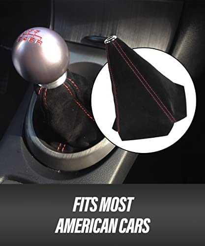 Esewalas Universal Shift Boot Cover,Car Gear Gaiter Shifter Boot,Car Shift Boots Shift Knob Dust Cover,Leather Manual/Auto Shifter Shift Boots Cover (Suede Leather, Black Suede &Red Stitching) #TOP4