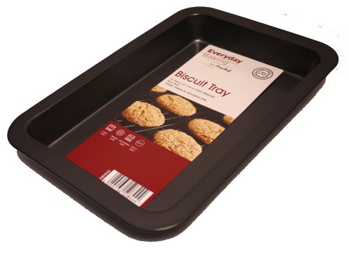Image of Prochef Medium Non-Stick Carbon Steel Biscuit Oven Tray for Biscuits, Cookies, Flapjacks & Baked Cakes - 32.3cm x 21.7cm x 3.4cm - Black
