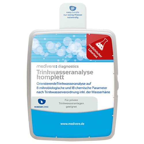 medivere Trinkwasseranalyse komplett - 8 Kontaminationskeime - Legionellen gemäß Trinkwasserverordnung - Schwer-/Leichtmetalle, Nitrit, Nitrat, Phosphor, Sulfat - Sicherheit für Ihr Wasser