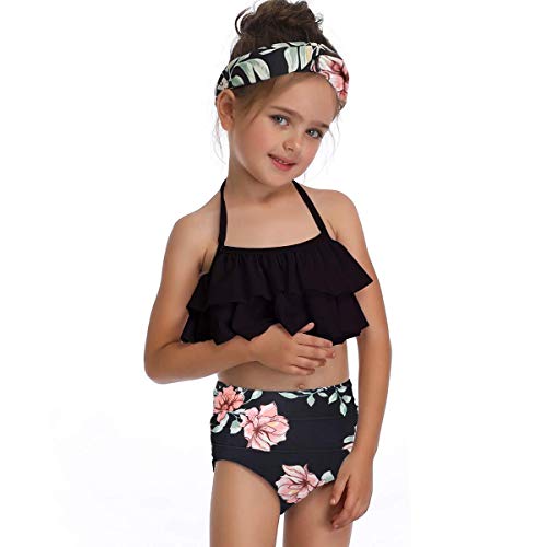 Girls Two Piece Swimsuit Toddler Falbala High Waisted Mother Daughter Bathing Suit Baby Halter Tankini Bikini Swimwear #TOP2