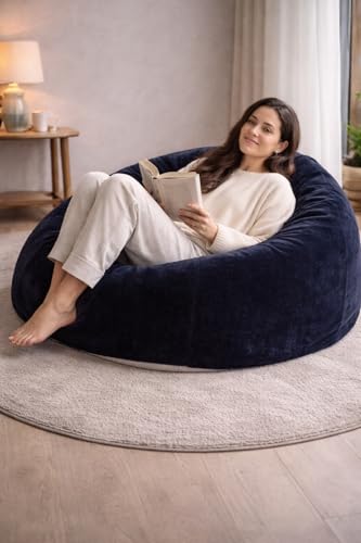 Image of Mollismoons Faux Fur Bean Bag Chair Cover for Adults & Kids | Luxury Lounger & Round Floor Sofa Seating | Modern Cozy Feel | No Beans Included