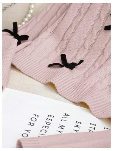 Image of SweatyRocks Girl's Cable Knit Sweater Cute Bow Crewneck Long Sleeve Pullover Sweater