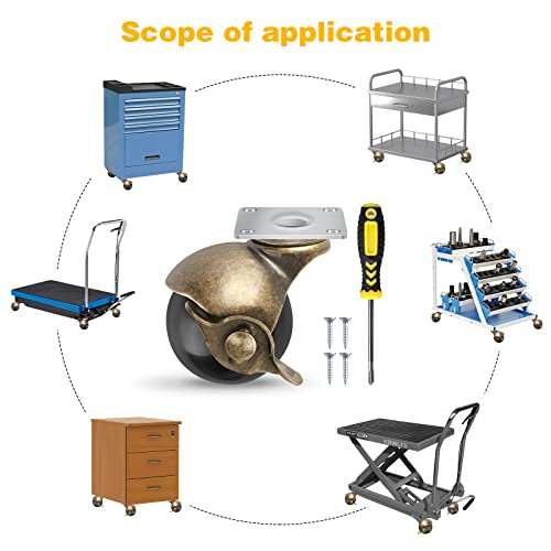 2" Ball Caster Wheels, Casters Set Of 4 Brass Vintage Antique Casters ，With Swivel Top Plate For Chairs, Cabinets, Wheels For Furniture4（Casters Set Of 4 Heavy Duty） #TOP3