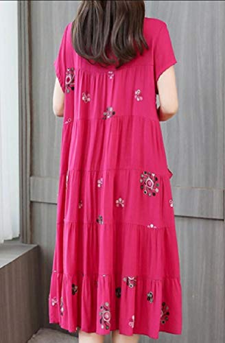 Zimaes Vestido feminino casual com estampa em V e gola V, rosa, XX-Large