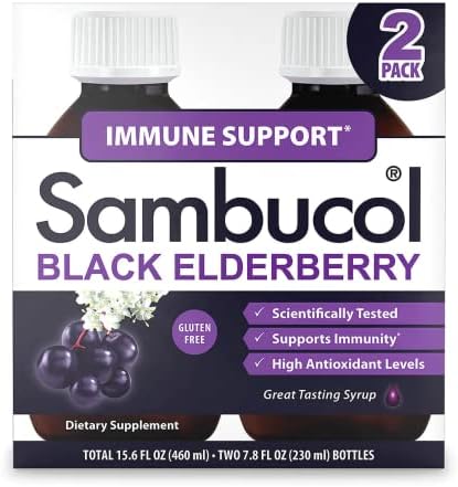 Sambucol Black Elderberry Syrup - Sambucus Elderberry Syrup, Black Elderberry Liquid, Immune Support for Kids and Adults, High Antioxidants, Gluten Free - Original Formula, 7.8 Fl Oz, 2-Pack
