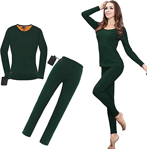 Women's Heated Underwear Set with 9 Heating Zones, 3 Heat Levels, USB Powered Thermal Base Layer for Cold Weather Outdoor Activities(Dark