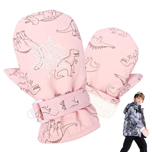 Tioheam Manoplas de Invierno para niños - Guantes de esquí para niños Guantes de Nieve cálidos - Guantes para niños pequeños, Manoplas para niños con Estampado de Dinosaurio, Guantes Impermeables