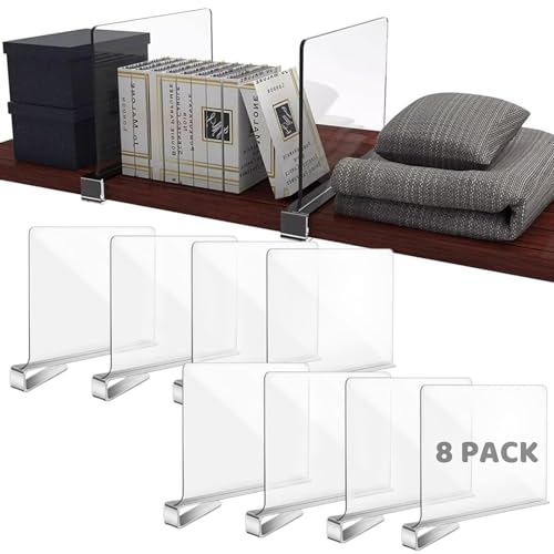 LDHHYH 8PCS Shelf Dividers, Closet Shelf Divider with Non-slip Mat, Acrylic Shelf Dividers Closet Organizer, Wardrobe Shelf Dividers for Clothes, Bedroom, Bookcases, Cabinets, Drawer Storage