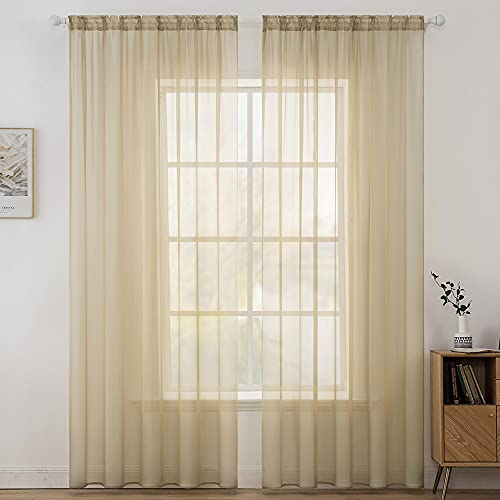 MIULEE Cortinas Poliéster Translúcida Fresca Transparente Salon Ventana Visillo Moderno para Sala Cuarto Dormitorio Habitación Comedor Cocina Salón Sala de Esatr 2 Unidades 140 x 145cm Marrón Claro