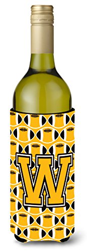 Caroline's Treasures CJ1080-WLITERK Letter W Football Black, Old Gold and White Wine Bottle Hugger Bottle Cooler Sleeve Hugger Machine Washable Collapsible Insulator Beverage Insulated Holder