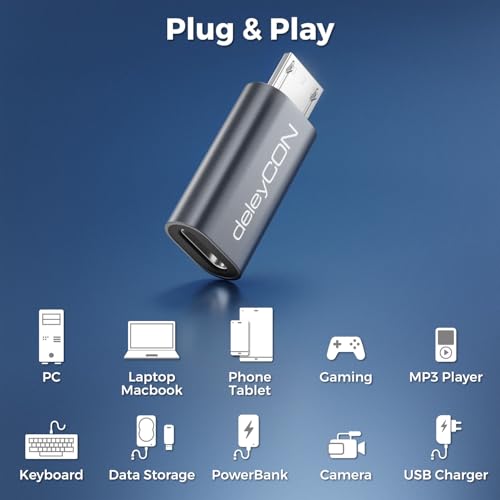 deleyCON Adapter USB-C na Micro USB (2 Szt.) - Gniazdo USB-C do Wtyku Micro USB - Dane i ładowanie - do Galaxy S7, Kontrolera PS4, Kamery, Słuchawek, Tabletu itp.