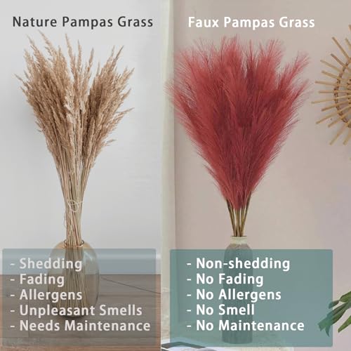 Image of 38 inch 10 Stems Faux Pampas Grass Tall Decor Red Pampas Grass for Floor Vase