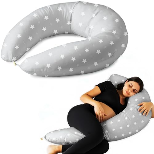 Almohada Embarazada y Cojin Lactancia Bebe para Dormir XXL Idea Regalo para Nuevas Mamás con Funda de 100% Algodón Almohada Multifuncional para Apoyo Espalda y Relleno Suave Accesorio de Maternidad