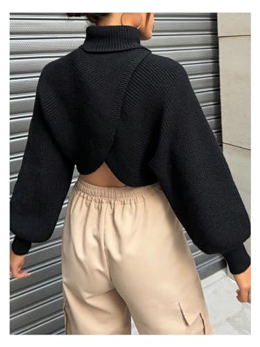 SOLY HUX Sweaters for Women Turtleneck Wrap Asymmetrical Hem Knit Cropped Pullover Tops Bishop Long Sleeve Fall Sweater2