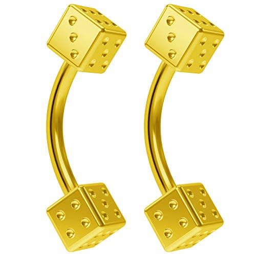 2pc 16g Gold Curved Barbell 5/16 8mm Bar Helix Curve Conch Rook Earrings Cartilage Piercing Jewelry