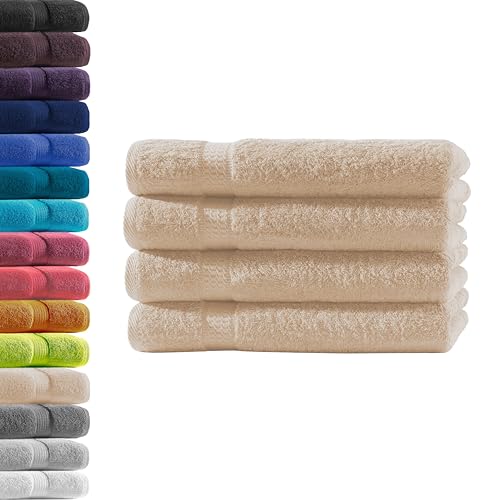 4X Handtuch | Beige | 100% Baumwolle Frottier | Oeko-TEX® Standard 100 | Premium Qualität 500 g/m²