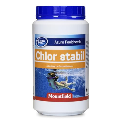 Azuro Chlorstabilisator Granulat für Pools - Verlangsamt Chlorabbau durch UV-Strahlung & Hitze - Reduziert Chlorverbrauch - Poolpflegegranulat mit über 99 % Cyanursäure - Made in EU - 1kg