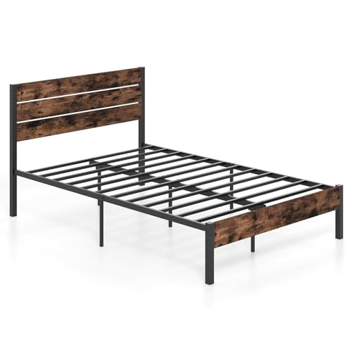 COSTWAY Metalowa rama łóżka do materaca 200 x 140 cm, podwójna rama łóżka ze stelażem i miejscem do przechowywania pod łóżkiem, metalowe łóżko platformowe, łóżko dla gości, przemysłowa podstawa