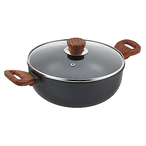 Vinod Zest Plus Die Cast Aluminium Non-Stick Kadai with lid- 24cm, 4 litres/Bakelite Handle/PFOA Free/Induction and Gas Compatible for Cooking/Deep Frying – Black