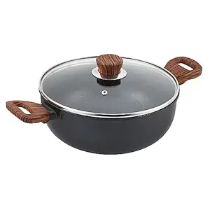 Vinod Zest Plus Die Cast Aluminium Non-Stick Kadai with lid- 24cm, 4 litres/Bakelite Handle/PFOA Free/Induction and Gas Compatible for Cooking/Deep Frying Black
