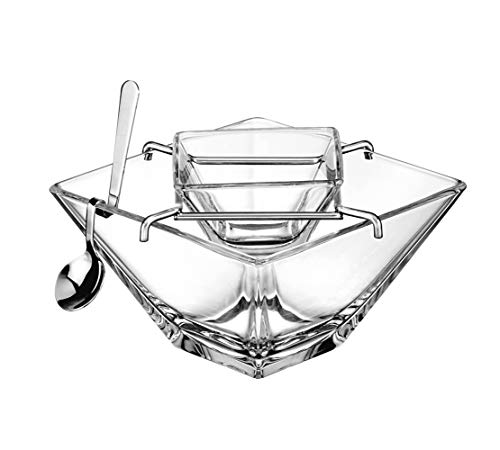 Barski - European Quality - Caviar Server With Spoon - Glass Divided Serving Dish Set - Bottom Bowl is 5.5