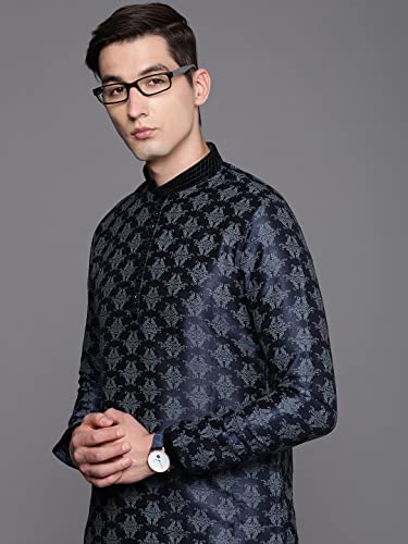 Image of Manyavar Men's Self Design Printed Kurta Set (2pcs)