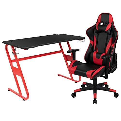 Flash Furniture Optis Red Gaming Desk And Red/Black Reclining Gaming Chair Set With Cup Holder And Headphone Hook #TOP1