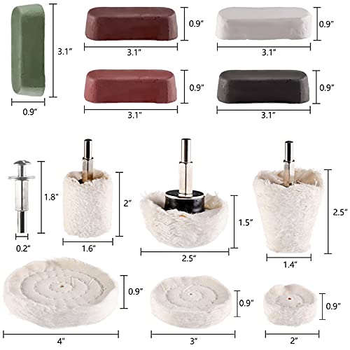 Hedume Set Of 12 Buffing Pad Polishing Wheel Kits Included 5 Pack Rouge Compound, Cone, Column, Mushroom, T-Shaped Wheel Grinding Head With 1/4" Handle-For Manifold/Aluminum/Stainless Steel/Chrome #TOP1