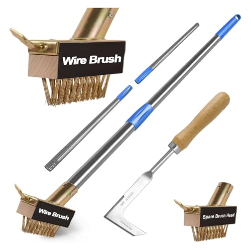 Patio Weed Brush w/Extra Heads and Hand Garden Weeder
