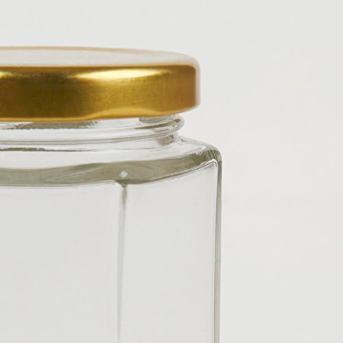 196ml/8oz Pack of 72 Hexagonal Jam Jars with Lids, Glass Storage Honey Jars Pickles Chutneys with Screw Gold Lid