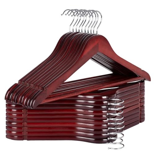 StorageWorks Wooden Hangers 20 Pack, Wood Coat Hanger for Coats, Shirts, Jackets, Pants, Suits, Dark Cherry Color
