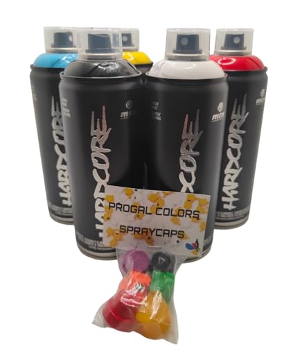 PROGAL COLORS Montana Colors MTN Hardcore Lot de 6 bombes de peinture pour graffiti mural Street Art 6 x 400 ml + 6 buses de rechange 400 ml – vue 2