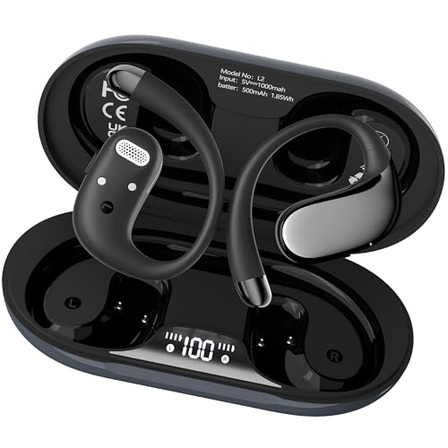 WIVTAK Lightweight Open Ear Headphones with Earhooks, Air Conduction Wireless Earbuds, Bluetooth 5.4 Headphones Sports, Extra Bass, ENC Mic, IPX5, 48H Playtime for Running, Working