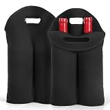 XTKS 2 Pack Wine Carrier Tote Bag, 4 Bottles Carrying Cooler Bags for Travel and Picnic, Insulated Neoprene Water Beer Bottle Holder with Secure Carry Handle,Keep Bottles Protected (Black)