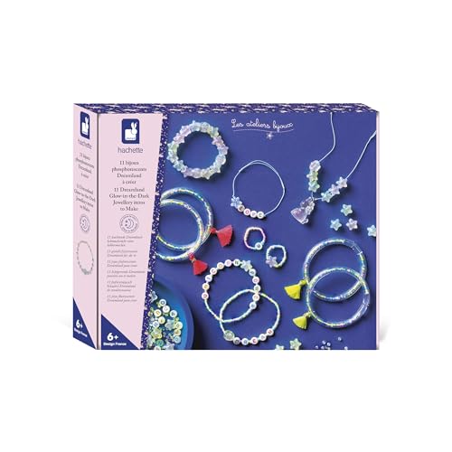 Janod - 11 Gioielli Fosforescenti Da Creare - 8 Braccialetti + 2 Anelli + 1 Collana + 500 Perline - Brillano Al Buio - Kit Creativo Per Bambini - Dai 