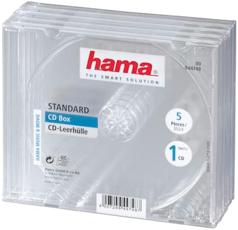Hama 00044748 Standardowe Etui CD Jewel Case, Przezroczysty, 5 Sztuk