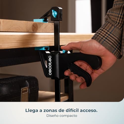 Miniatura 6 de Cecotec Sargentos De Barra 10 Piezas Strongcomfort 360 Instant. Liberación Y Presión Rápida, Hasta 70kg De Fuerza, Cabezal Extraíble Bidireccional, Nylon Reforzado, Incluye Pinzas Con Almohadillas