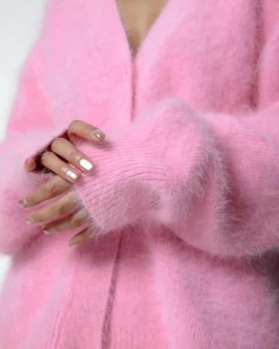 Image of Womens Fuzzy Sweaters Cardigan V-Neck Button Down Oversized Mohair Sweater Casual Y2k 2026 Fall Winter
