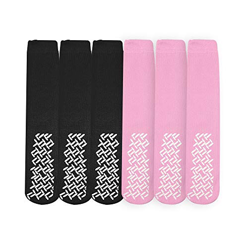 Nobles Assorted Non Skid Socks 6 Pairs Made in USA (3 Black, 3 Pink)