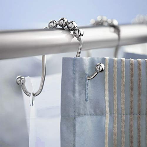 Double Head Shower Curtain Hooks Rings, Stainless Steel Heavy Duty Roller Double Glide Shower Hooks For Bathroom Shower Rod Curtains Liners,Polished Shower Curtain Rings Set Of 12 (Polished Chrome) #TOP4