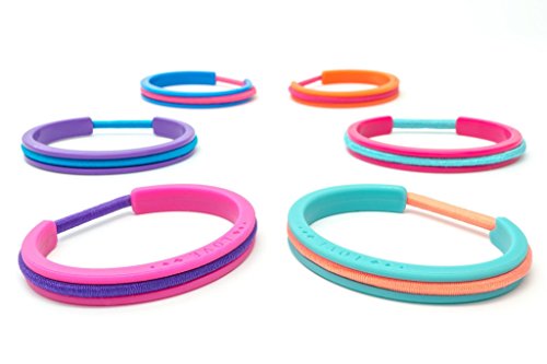 Teens Multi-Color 6 Pack in Purple/Pink/Blue/Aqua/Tangerine/Fuchsia - Fashion Bracelet Cuff - Hair Tie Holder Accessory - Medium